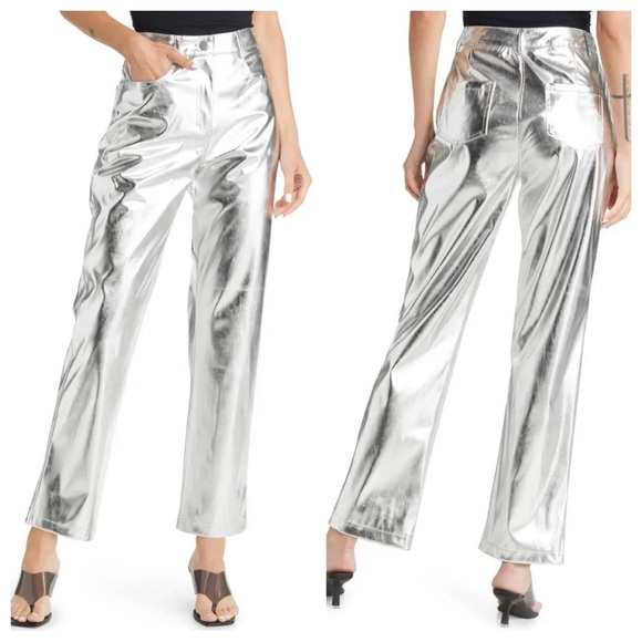 Amy Lynn Silver Metallic Lupe Pants - Picture 1 of 13